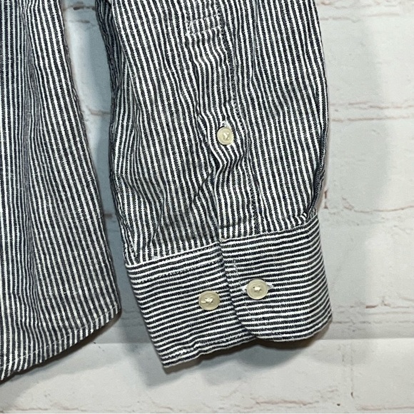 Hydenyoo Linen Blend Button Up Shirt Mens Size Medium Gray Striped - Picture 9 of 11